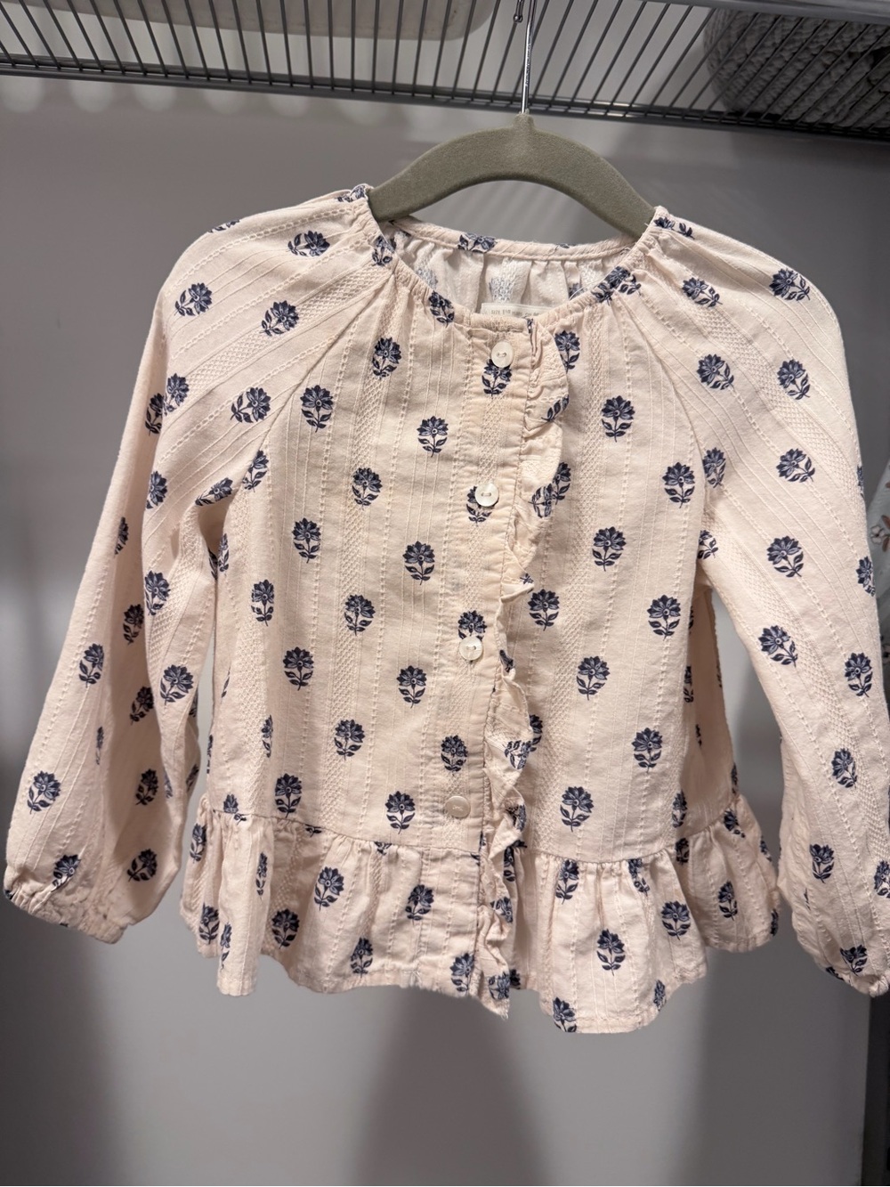 Zara Girls' Cream Floral Button-Front Peplum Top